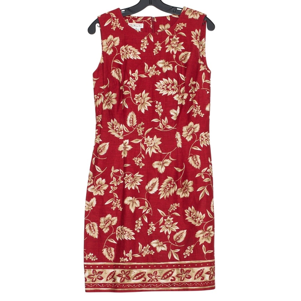 Vintage Talbots Dark Floral Sheath Dress Red Linen Size 8 Cottagecore Old‎ Money